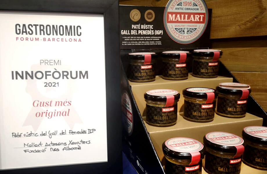 Premi INNOFÒRUM 2021 al gust més original pel paté rústic de Gall del Penedès IGP elaborat per Mallart Artesans Xarcuters de la Fundació Mas Albornà.